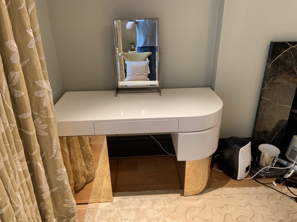 Gloss Timber and Curved Brass Dressing Table - Image 2