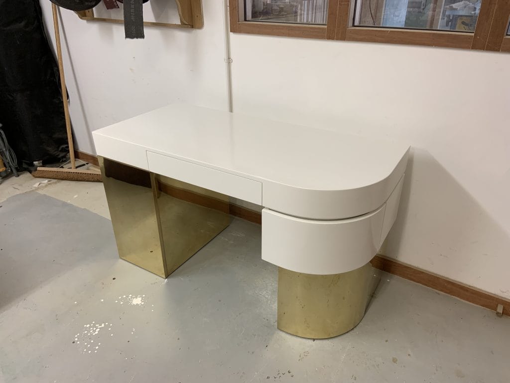 Gloss Timber and Curved Brass Dressing Table